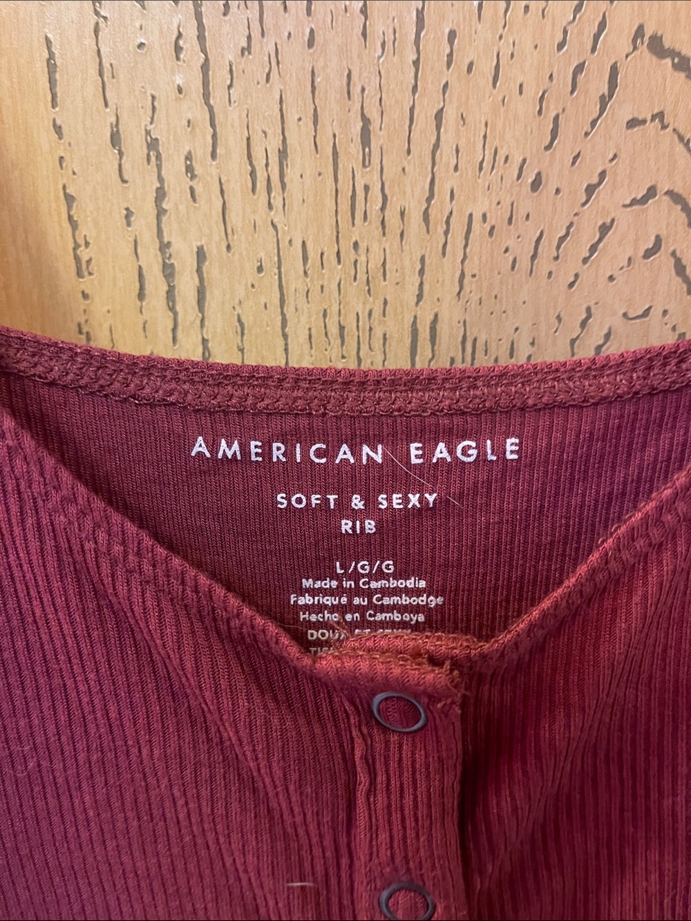 American Eagle Outfitters Burgundy Ribbed Button-Front Peplum Cami - Picture 2 of 4